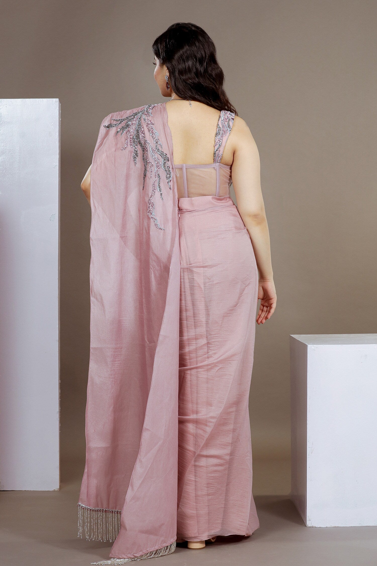 Mauve Corset Blouse Saree