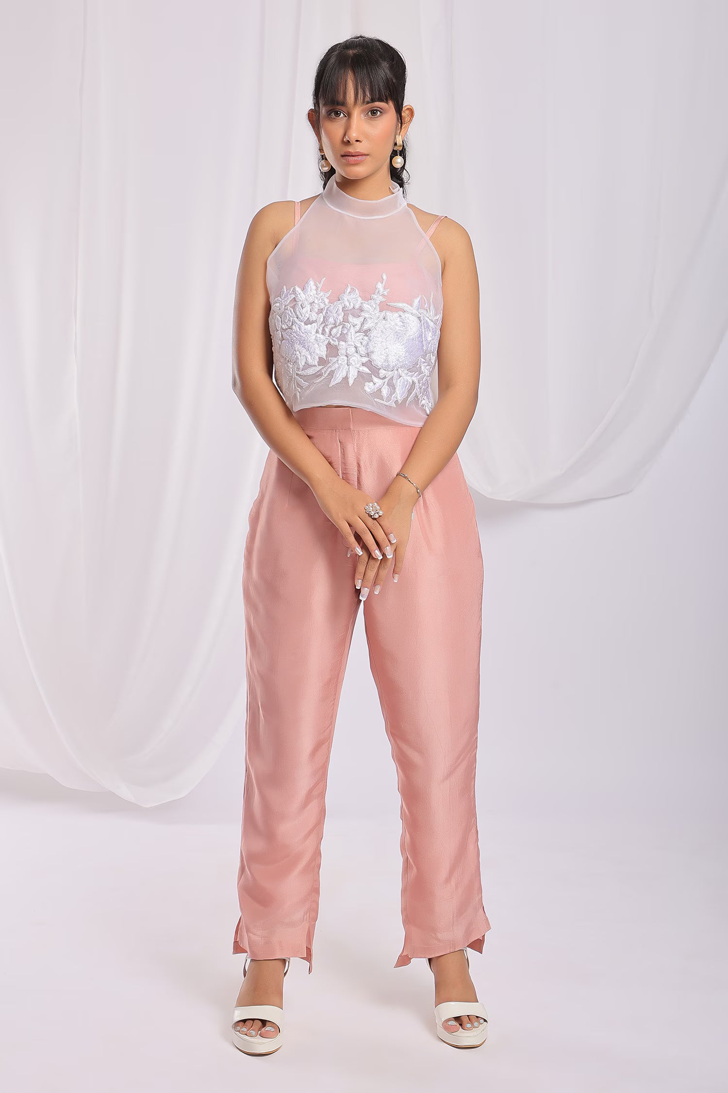 Nude Pink Charm Embroidered Ensemble