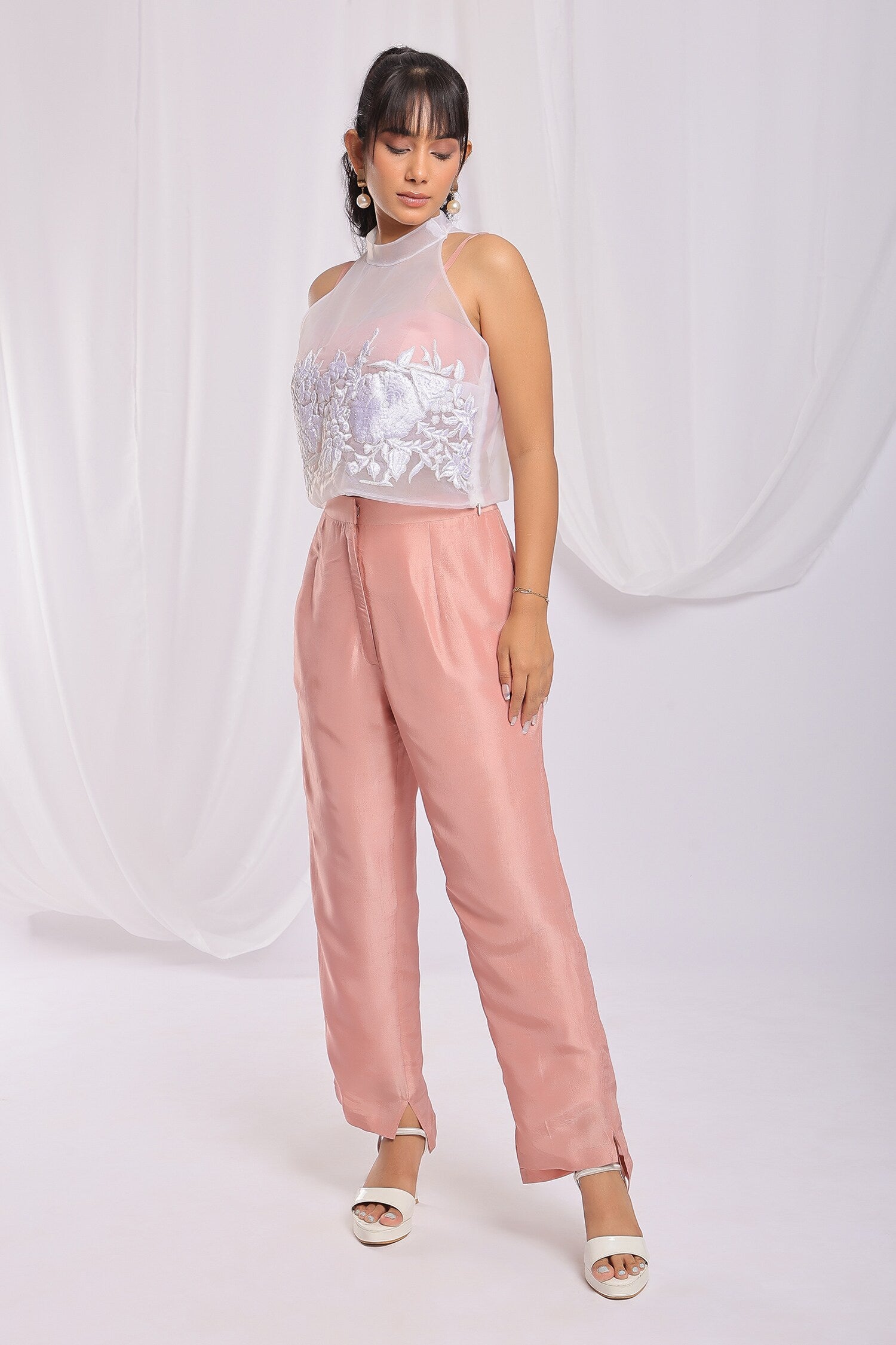 Nude Pink Charm Embroidered Ensemble