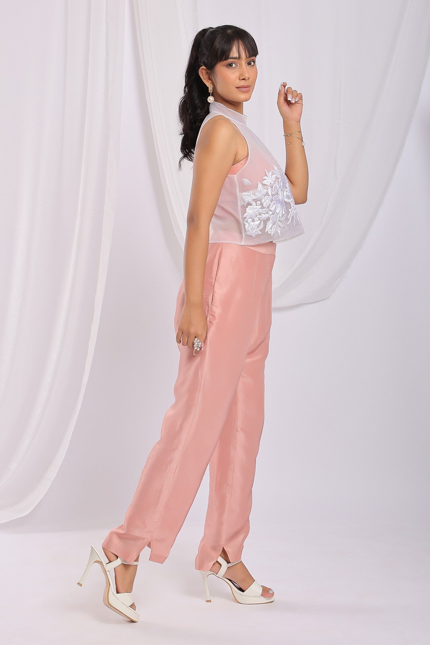 Nude Pink Charm Embroidered Ensemble