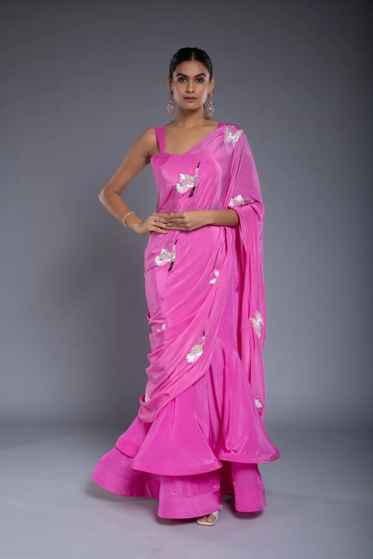 Pink Flounce Saree