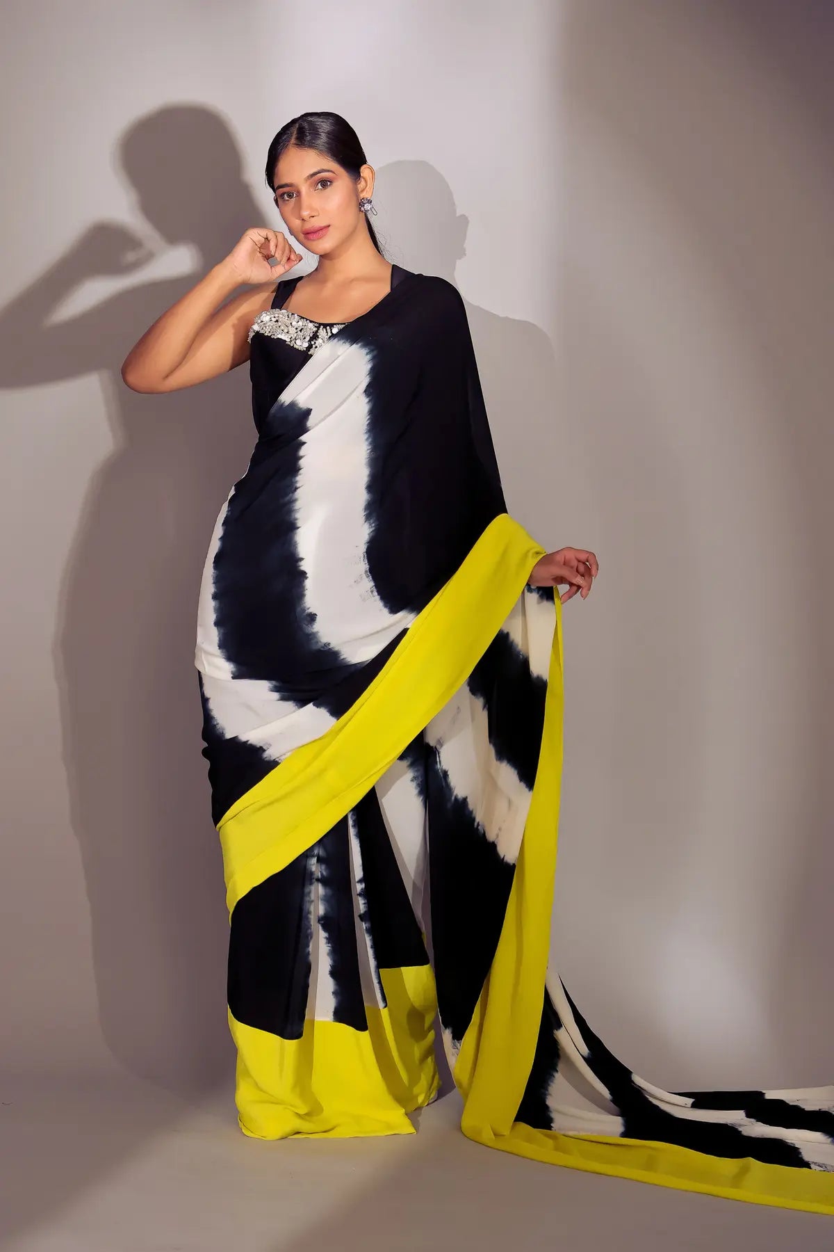 Lime Elegance Strip Saree