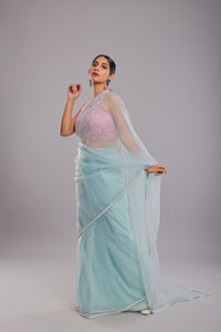 Glacial Beauty Handcrafted Saree Set