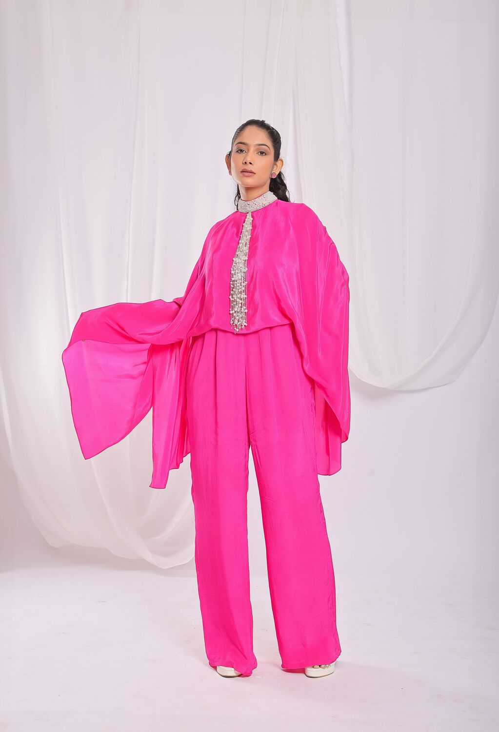 Tassel Tie Cape Jumpsuit