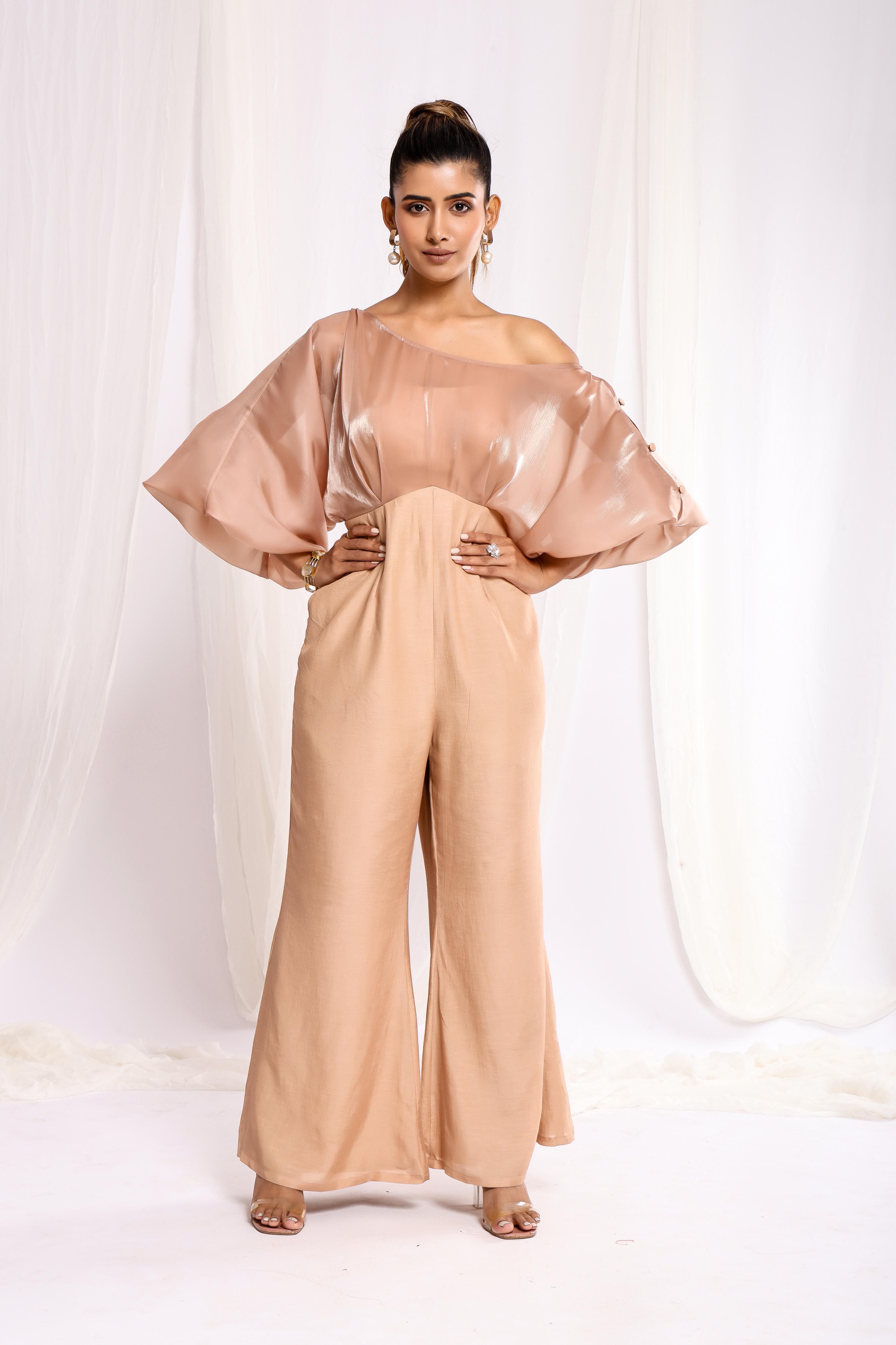 Shimmer Beige Allure Jumpsuit