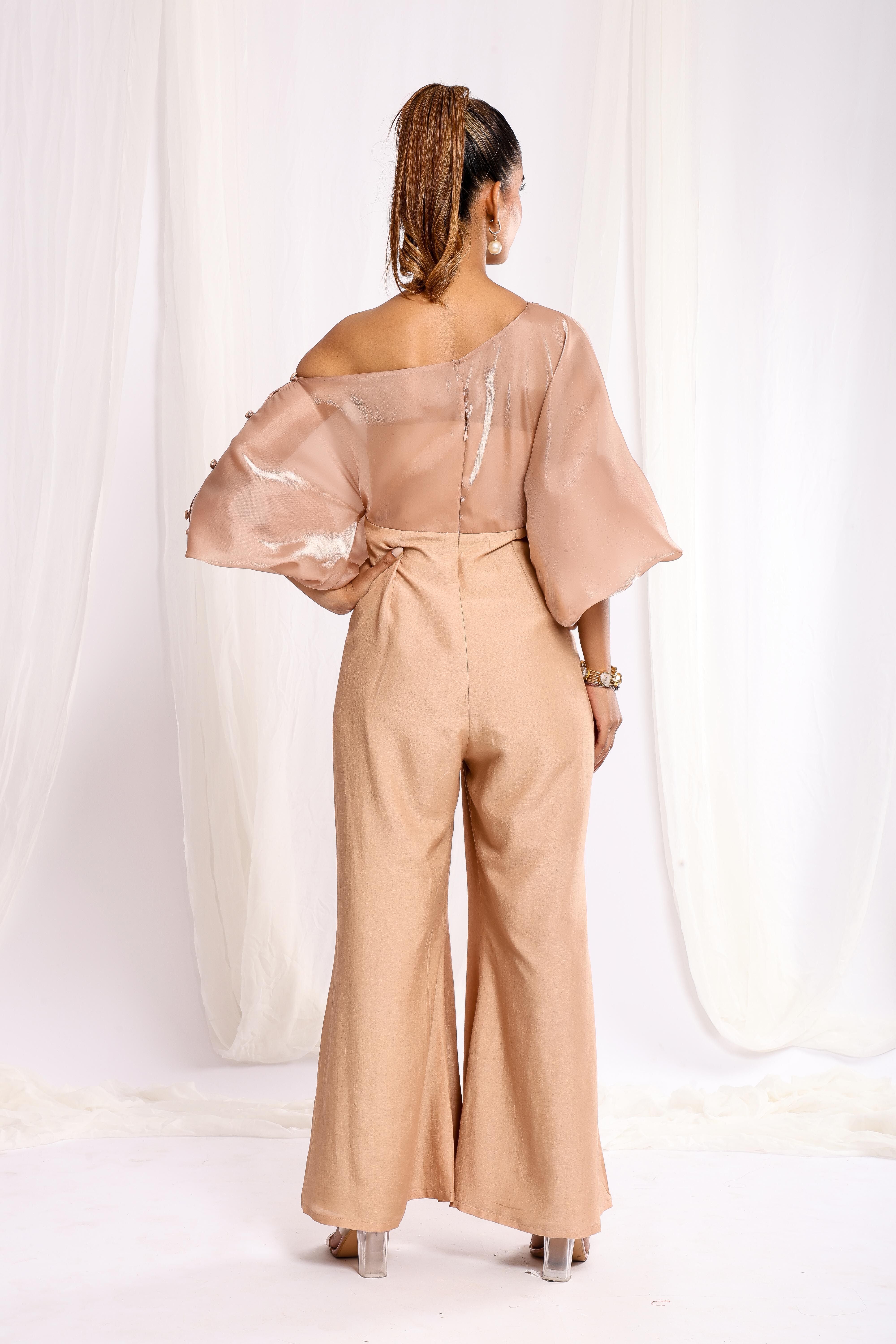 Shimmer Beige Allure Jumpsuit