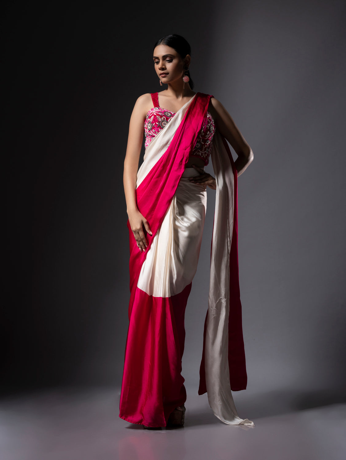 Pink Cascade Saree
