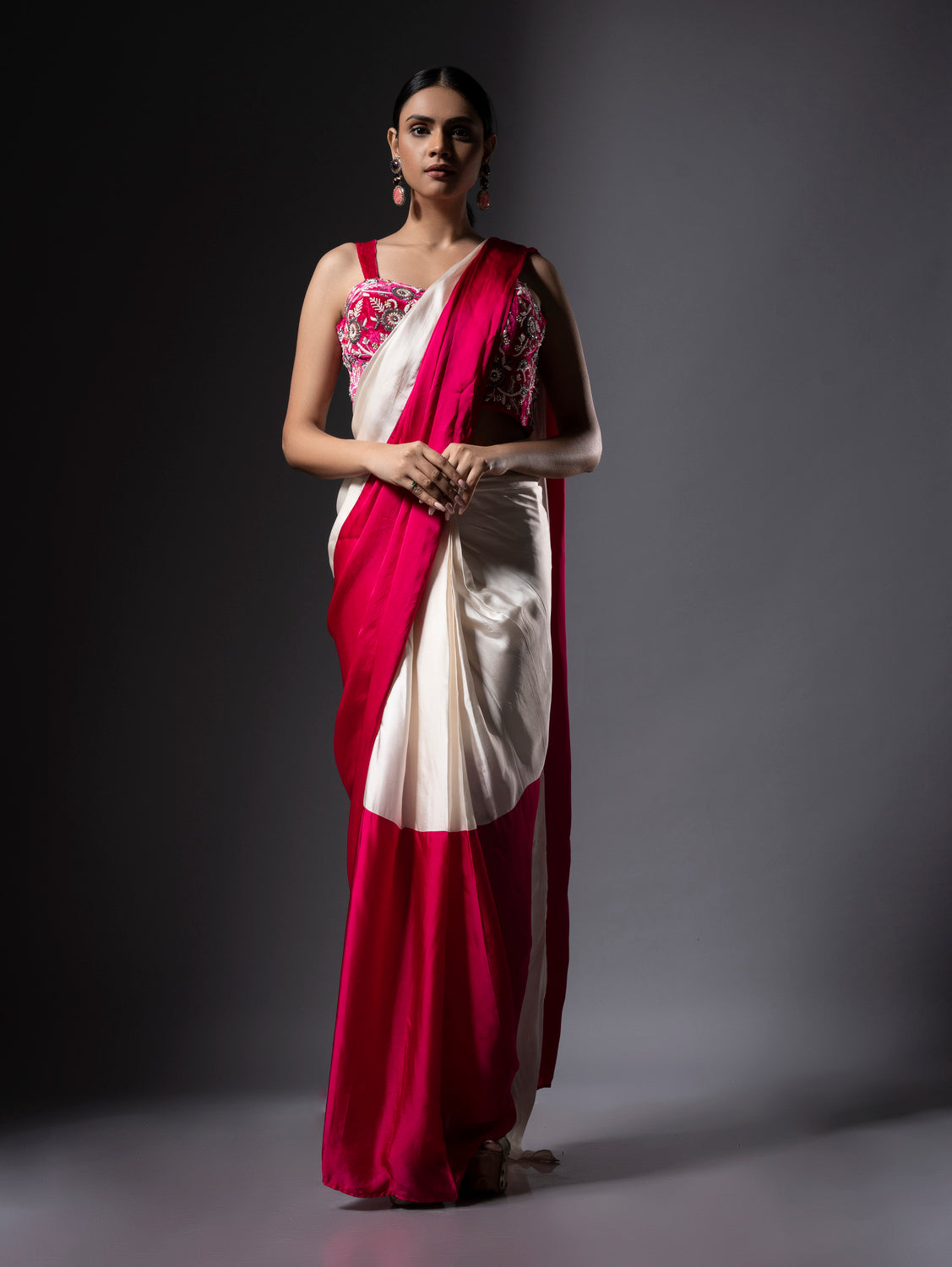 Pink Cascade Saree