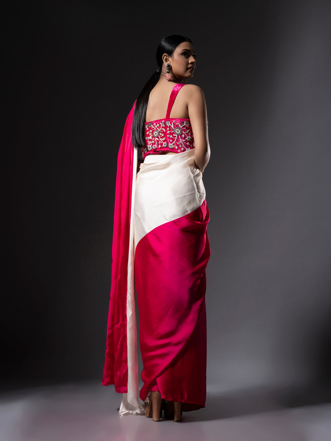 Pink Cascade Saree