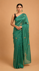 Emerald Bloom Embroidered Saree