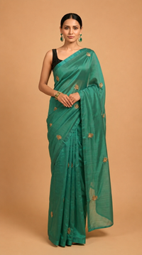 Emerald Bloom Embroidered Saree