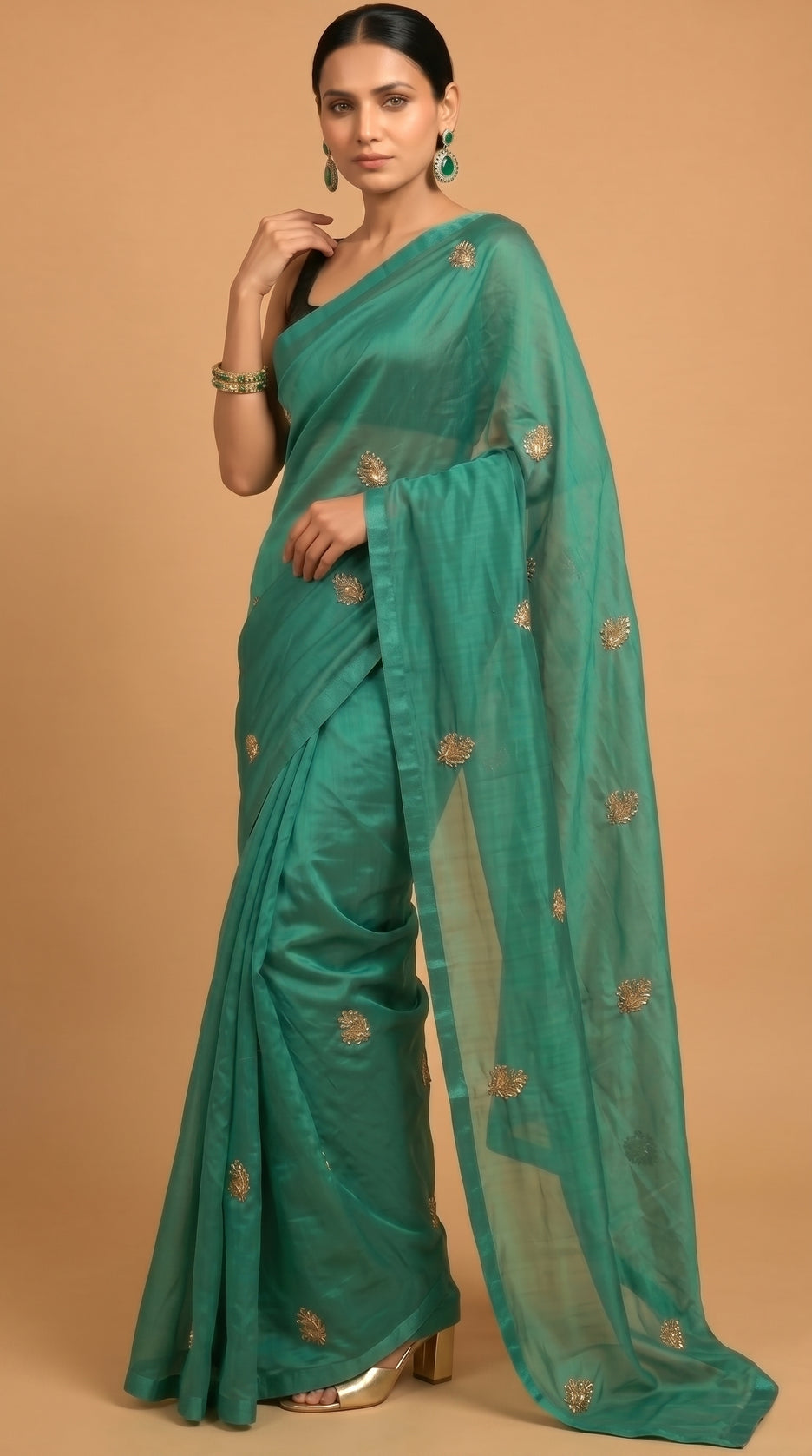 Emerald Bloom Embroidered Saree