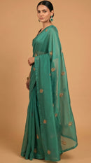 Emerald Bloom Embroidered Saree