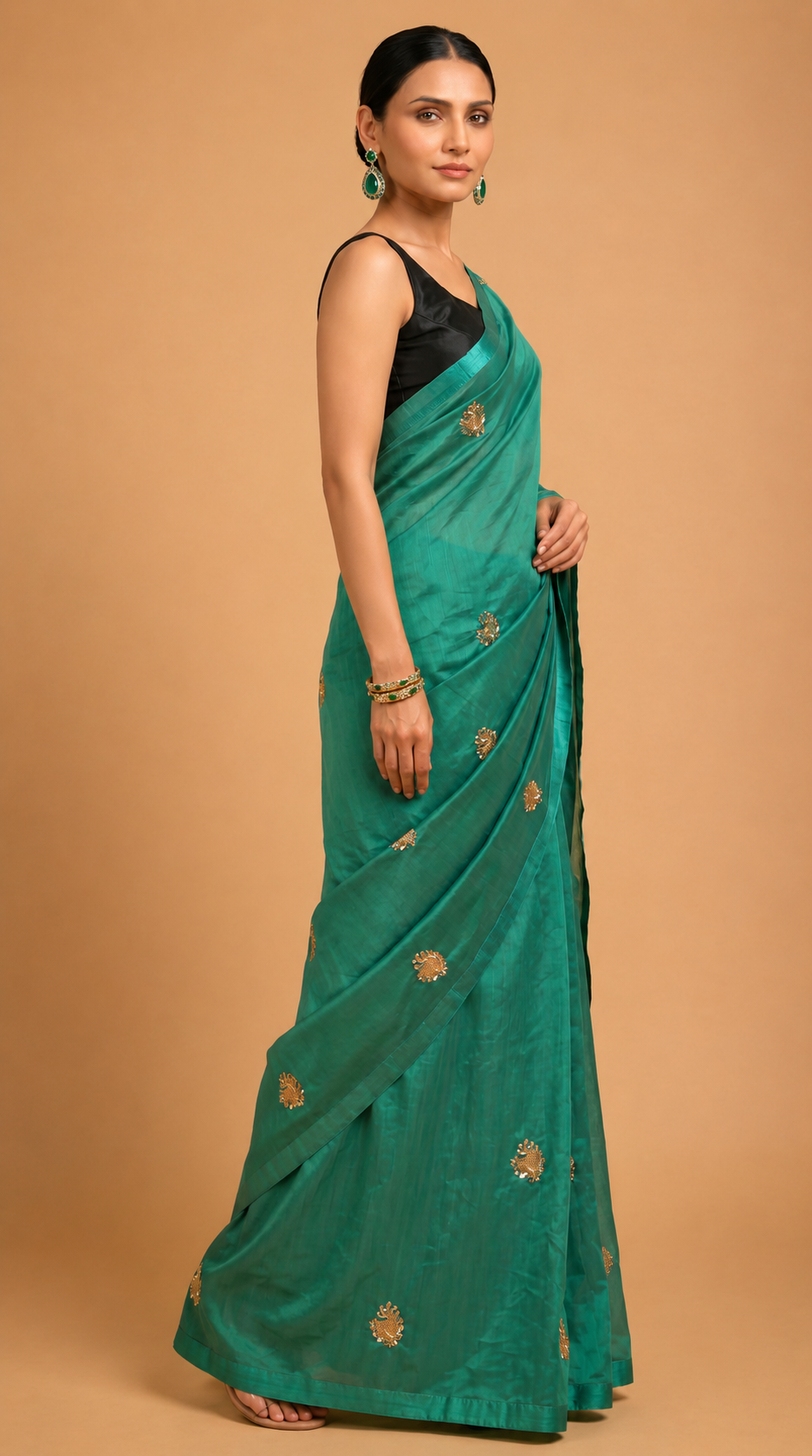 Emerald Bloom Embroidered Saree
