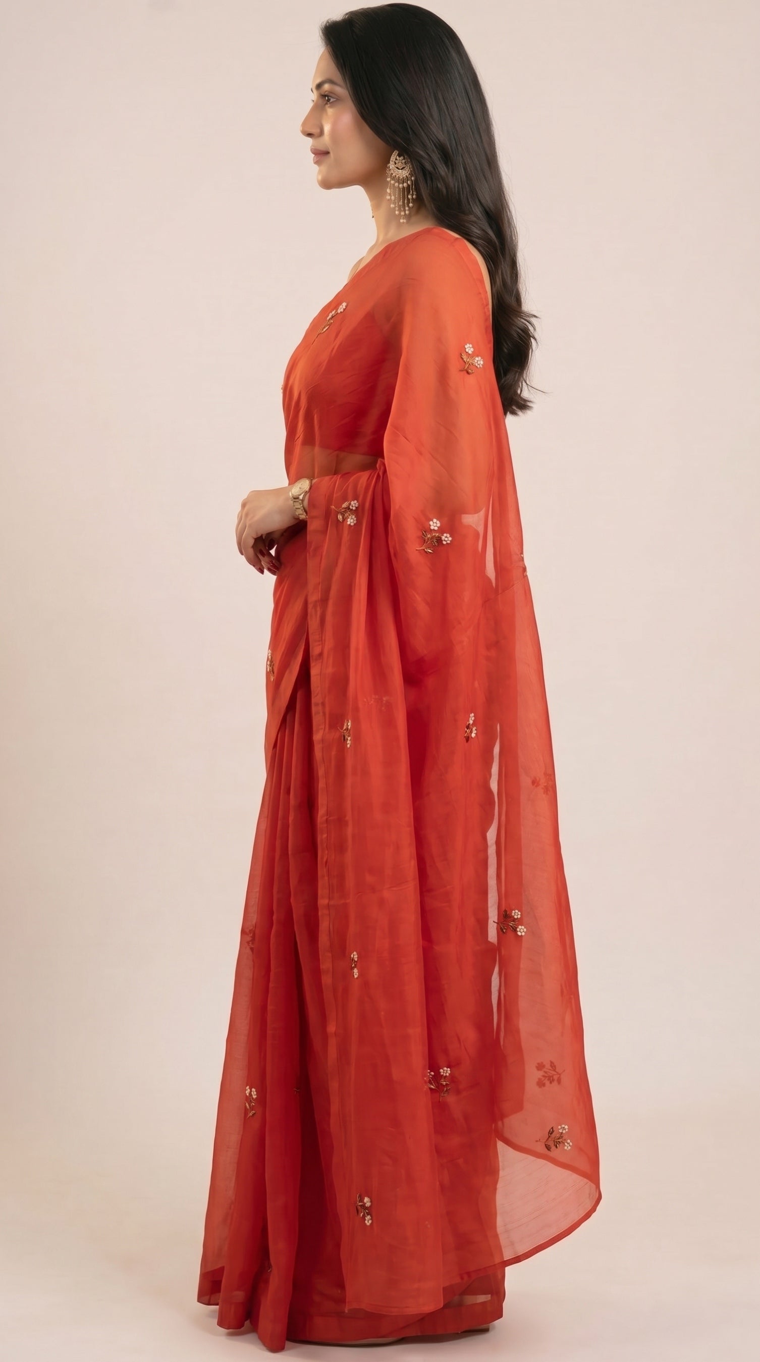 Flame Flower Embroidered Saree