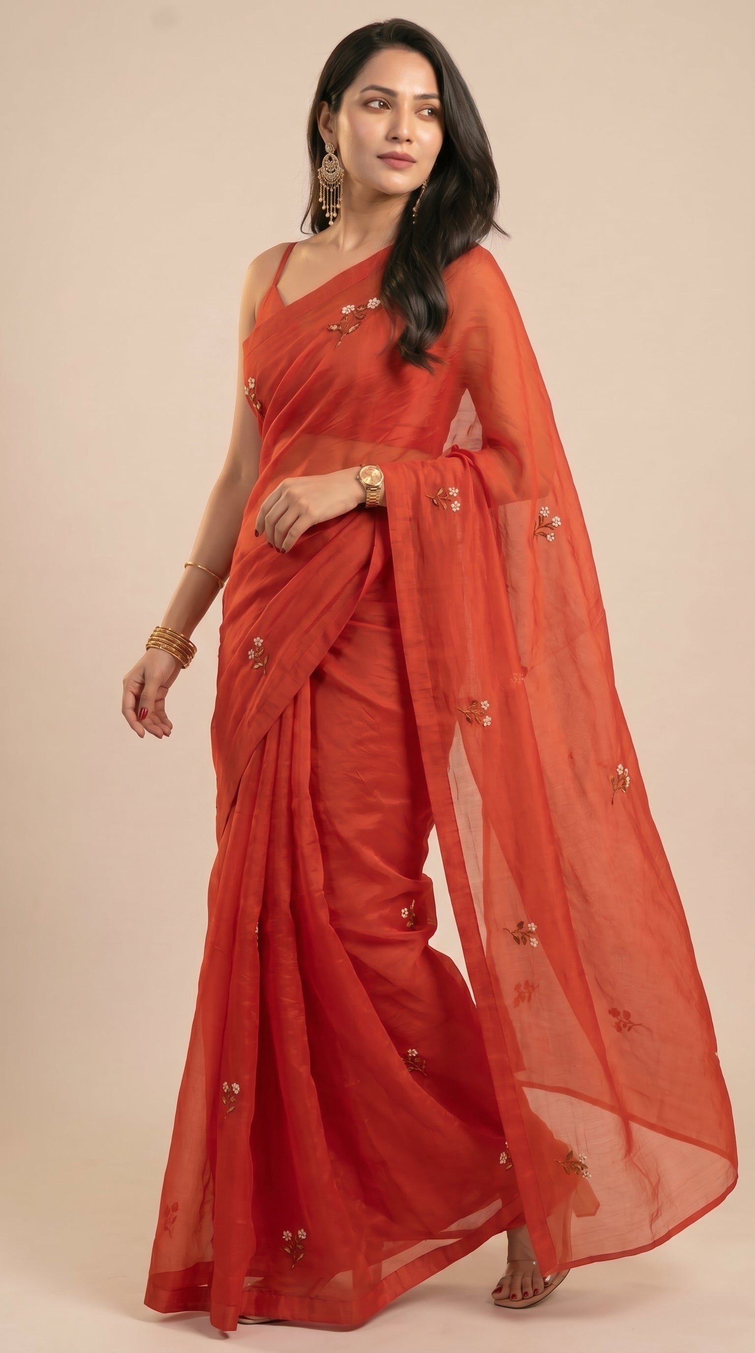 Flame Flower Embroidered Saree