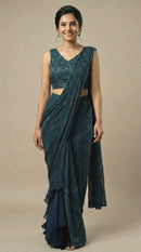 Teal Embroidered Saree