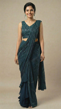 Teal Embroidered Saree