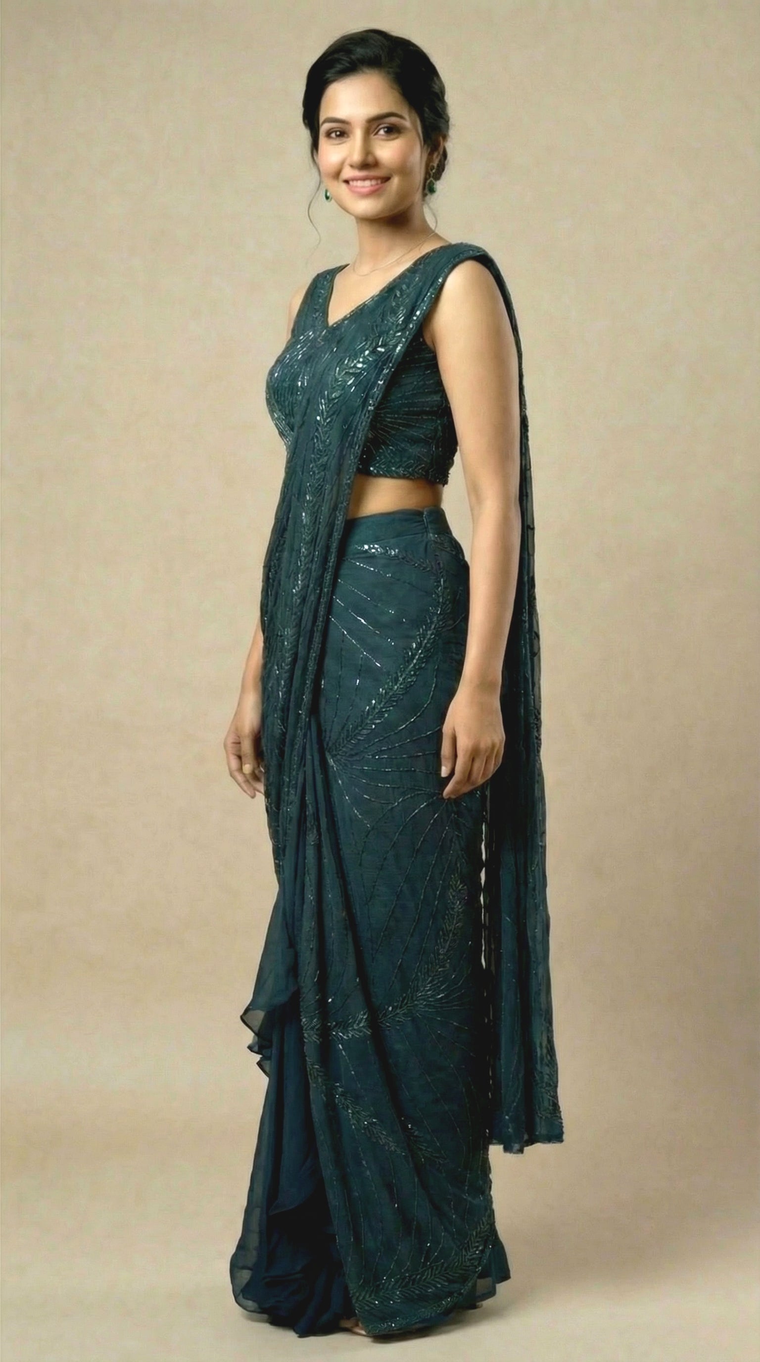 Teal Embroidered Saree