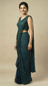 Teal Embroidered Saree