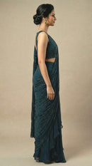 Teal Embroidered Saree