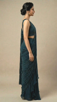Teal Embroidered Saree