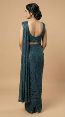 Teal Embroidered Saree