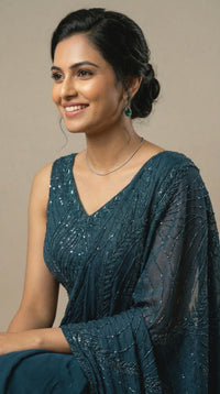 Teal Embroidered Saree