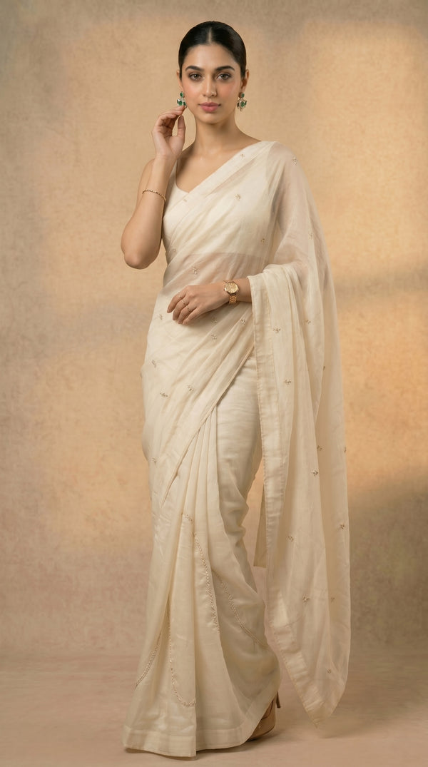 Delicate Daisy White Saree