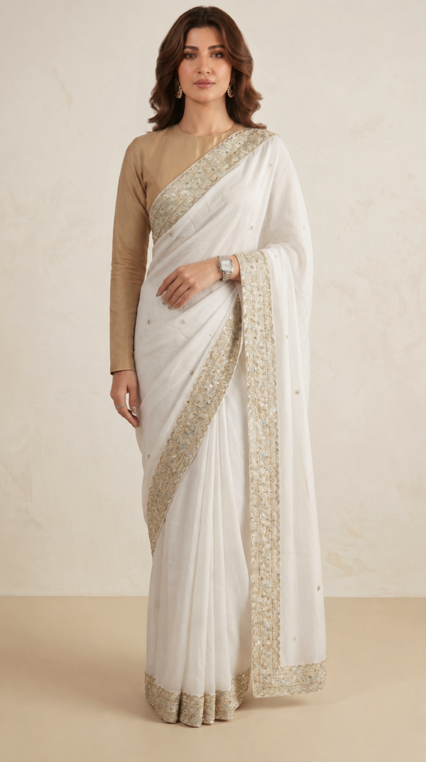 Champagne Ivory Heritage Saree