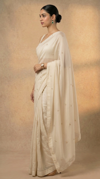 Delicate Daisy White Saree