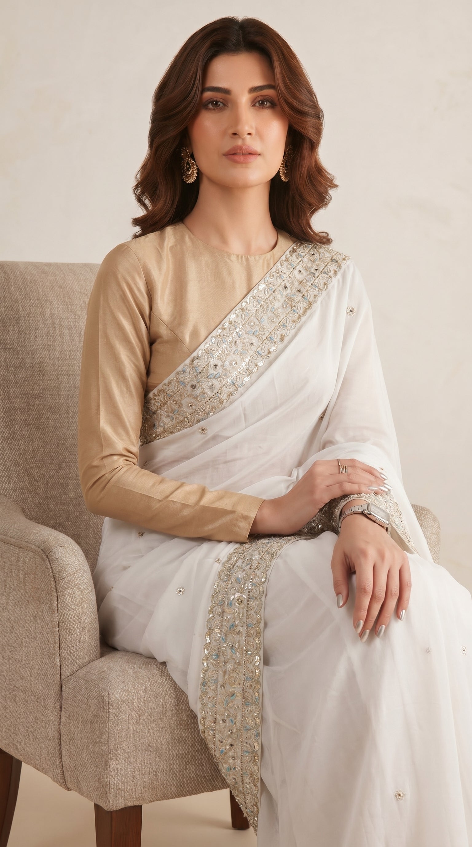 Champagne Ivory Heritage Saree